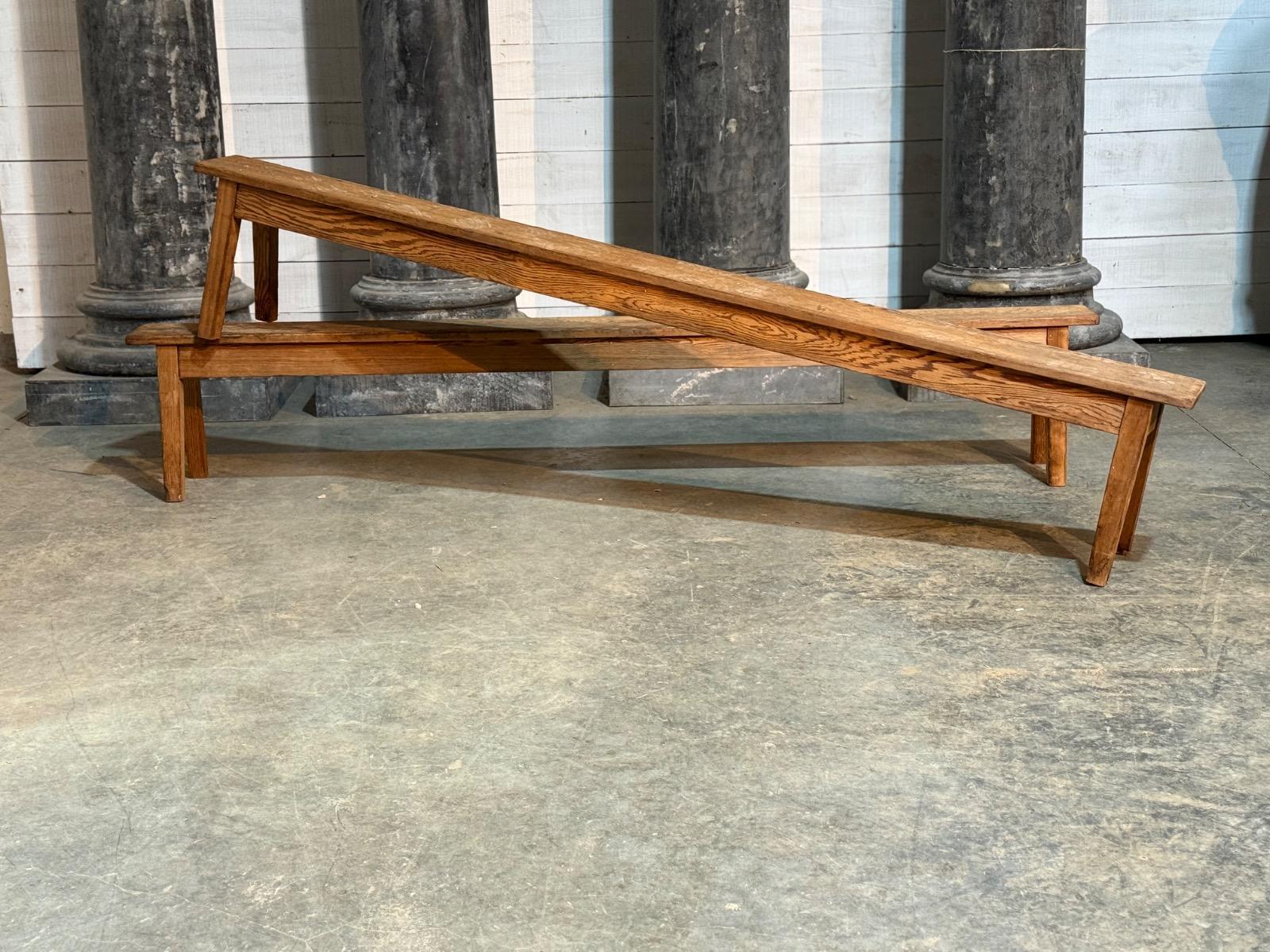 Pair pitch-pine farm benches