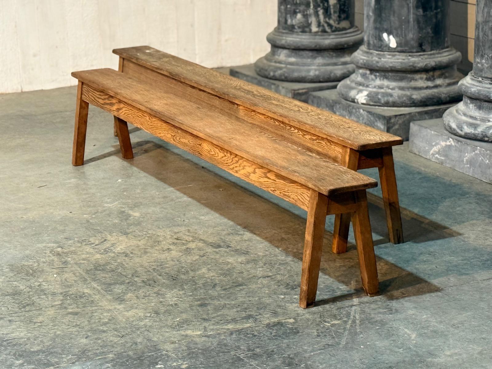 Pair pitch-pine farm benches