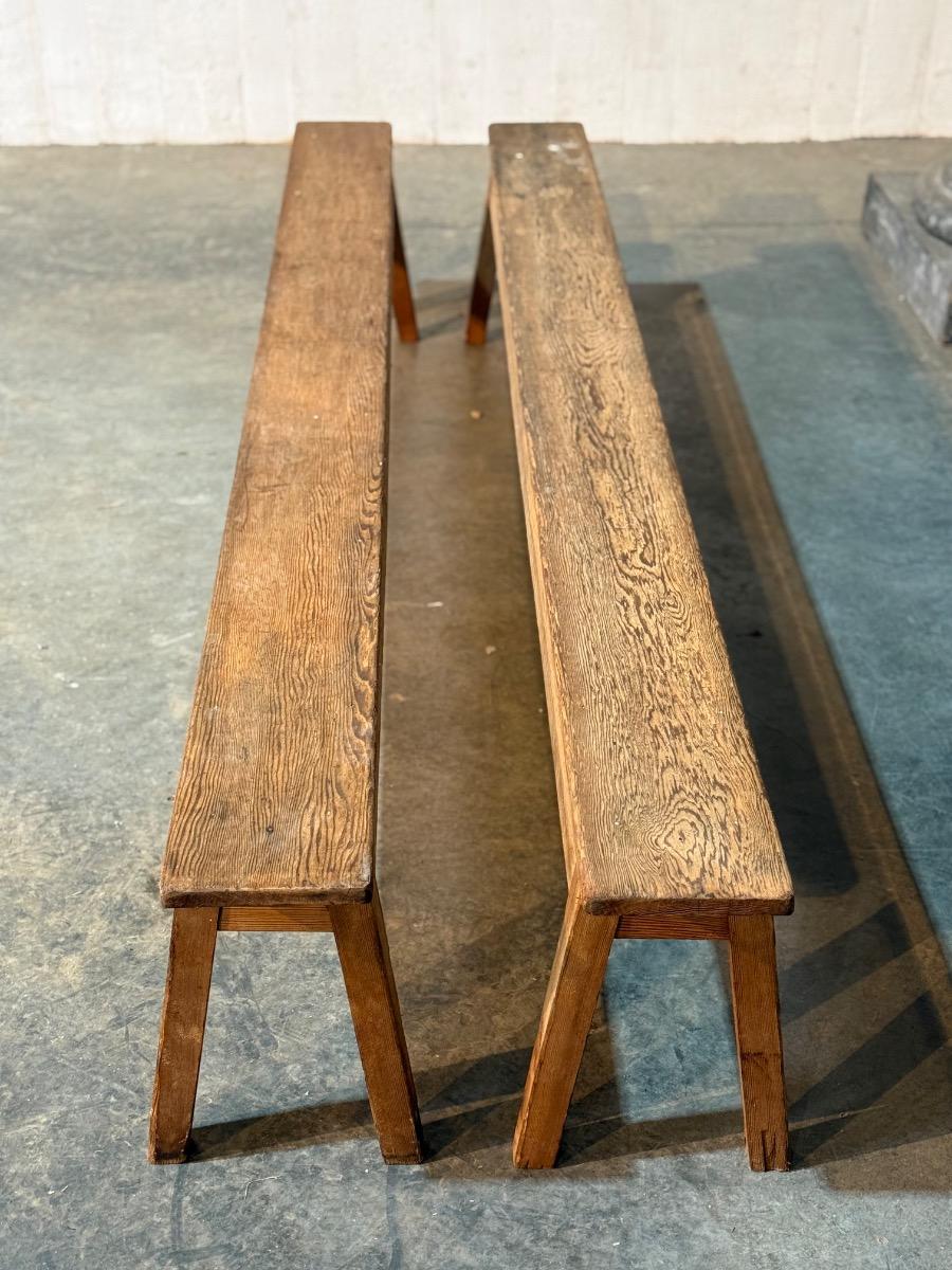 Pair pitch-pine farm benches