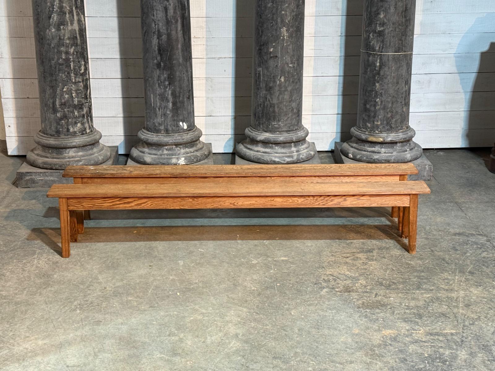 Pair pitch-pine farm benches