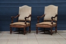 Pair walnut mutton legs armchairs