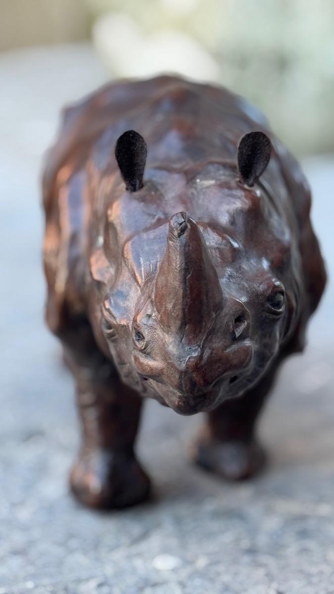 Rhino sculpture in leather 