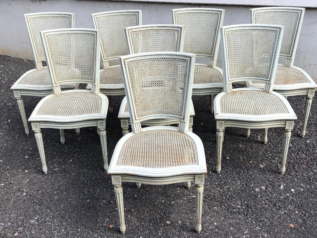 Set Of 8 French Louis Xvi Painted, White Louis Xvi Dining Chair