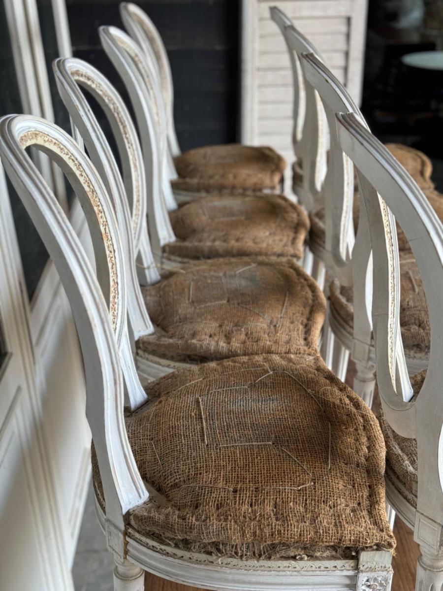 Set of 8 french louis xvi painted dining chairs 