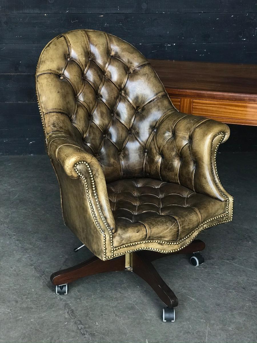 Vintage Leather Office Armchair, Antique Leather Office Chair