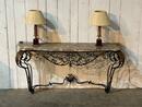 Wrought iron console with a marble top 